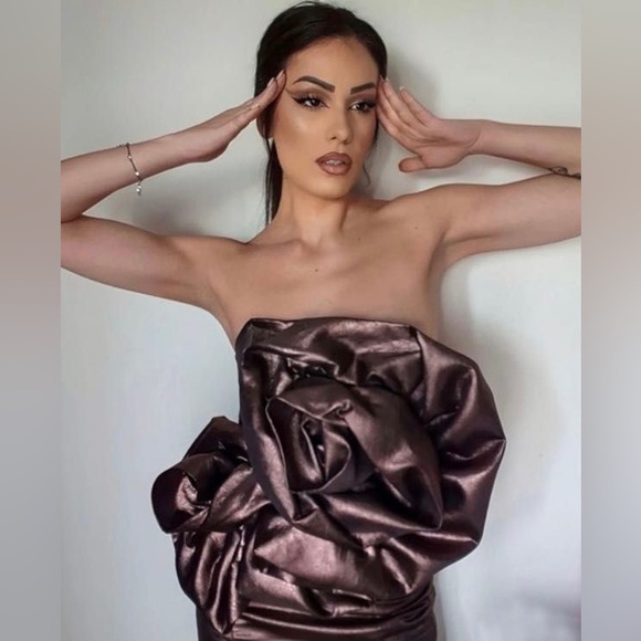 Zara NWOT voluminous flower 3D appliqué oversized floral detail party mini dress - Picture 7 of 15